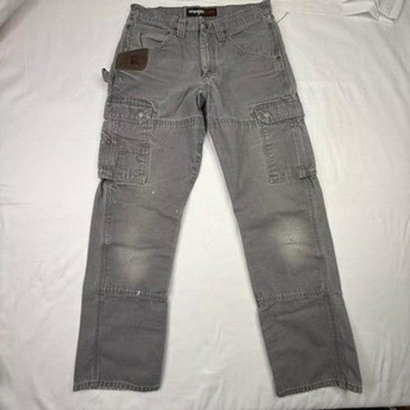 Wrangler Men's Grey Cargo Work Pants Straight Fit Size 30x32 Utility Pockets