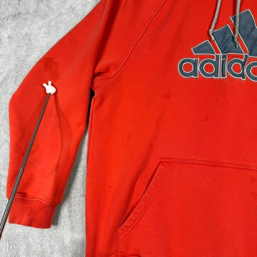 Adidas Orange Pullover Hoodie with Logo Pocket Sweatshirt Mens Size Large