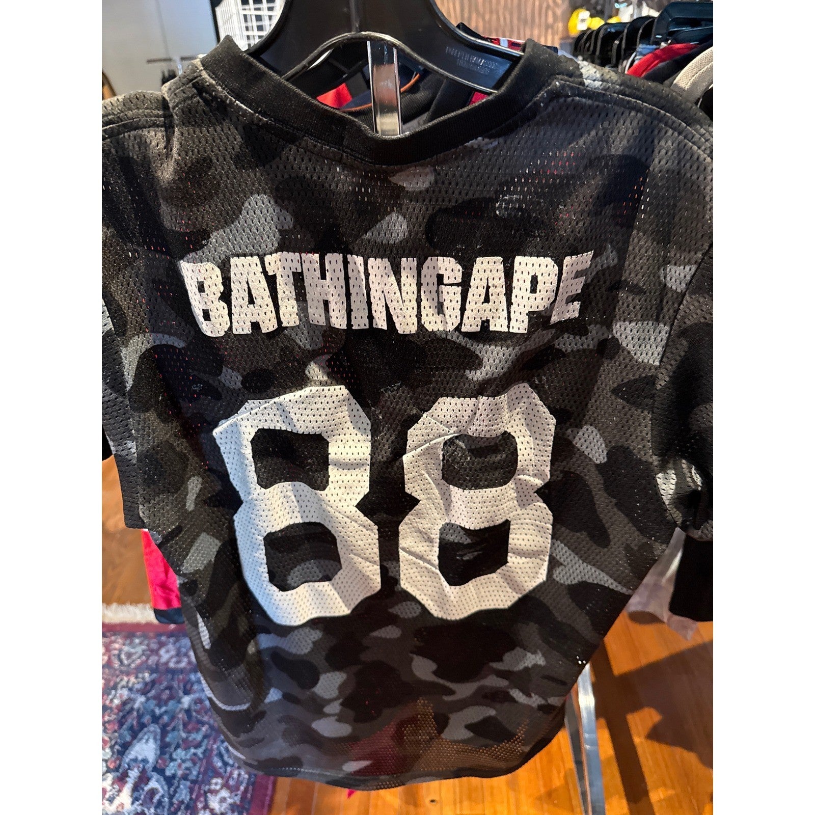 A Bathing Ape BAPE Camo Football Jersey Grey Black Mesh 88 Streetwear Mens M