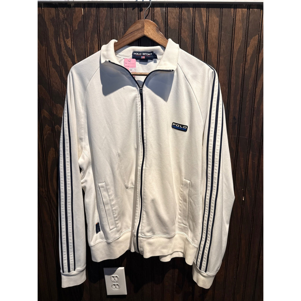 Polo Sport Ralph Lauren White Track Jacket Navy Striped Zip Up Mens XL Vintage