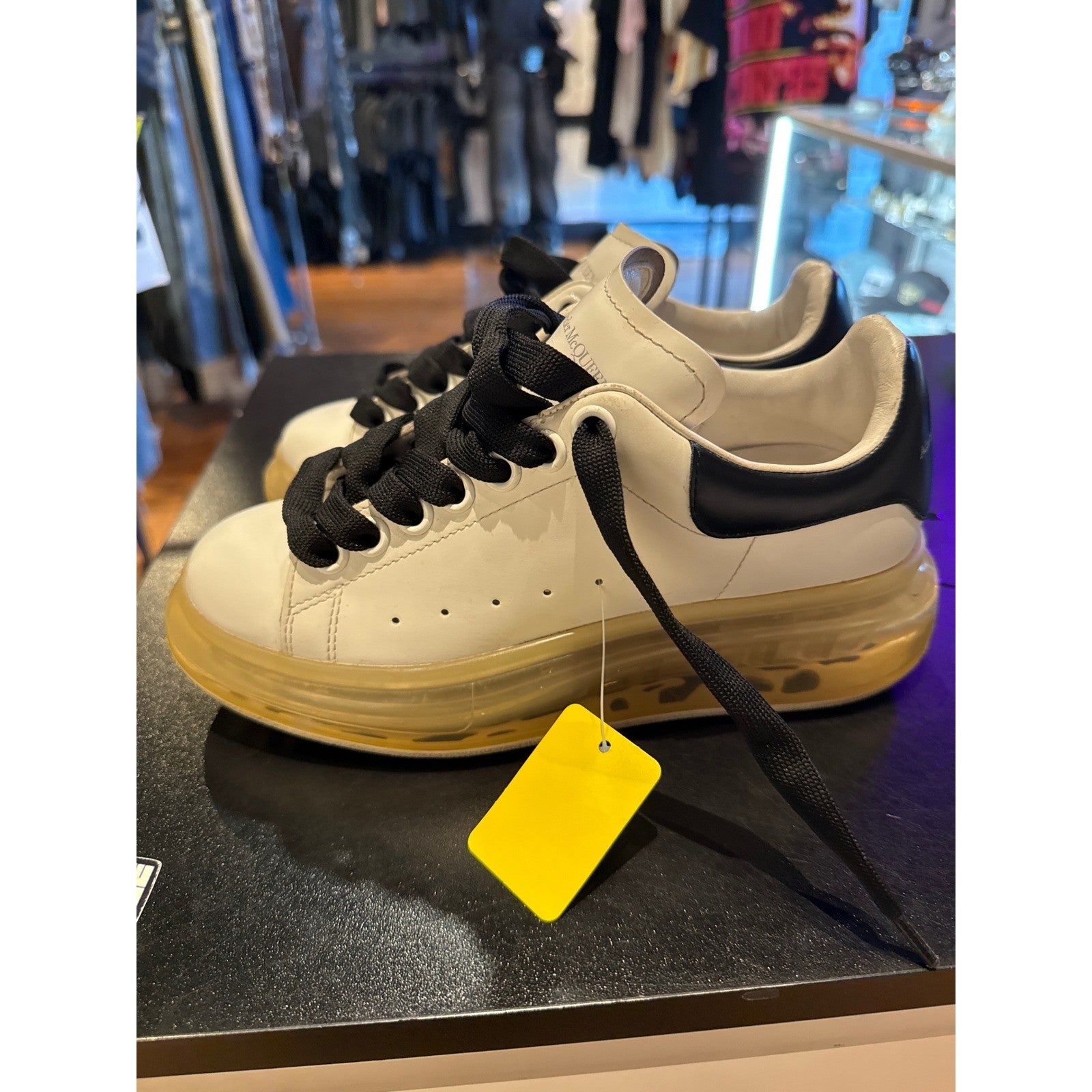 Alexander McQueen Sneakers White Black Transparent Sole 611698 Size 35.5