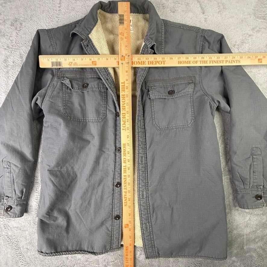 Levis Mens Gray Sherpa Lined Canvas Shirt Jacket Regular Fit Medium Workwear