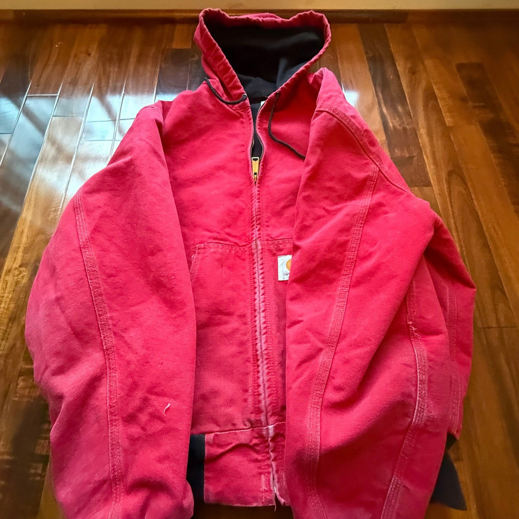 Vintage Carhartt J131 Red Thermal Lined Duck Canvas Active Jacket Mens XL USA