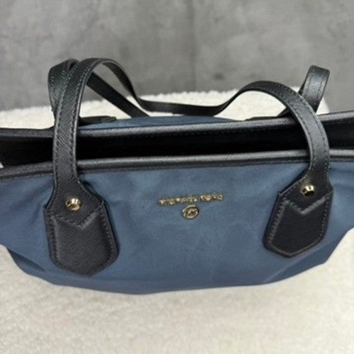 MICHAEL KORS Eva Top Zip Tote Nylon Bag Navy Gold Hardware AUTHENTIC