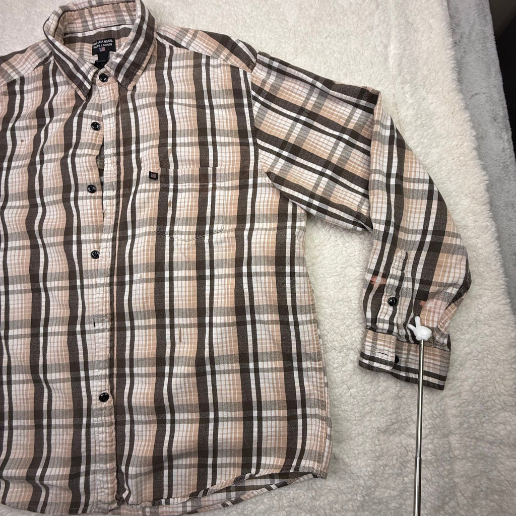 Polo Jeans Co Ralph Lauren Plaid Flannel Shirt Mens XL Brown Tan Button Down