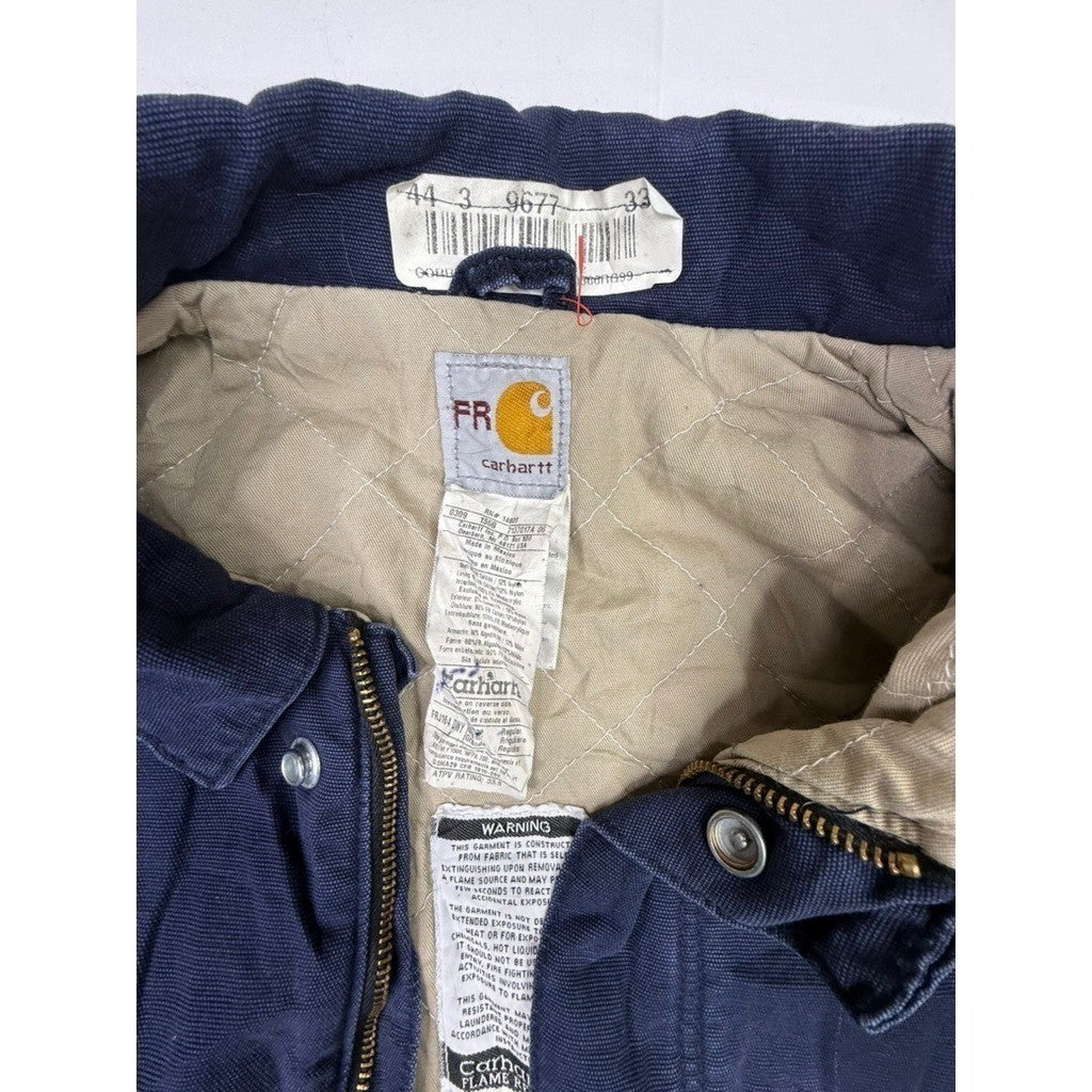 Carhartt FR Flame Resistant Work Jacket Navy Blue Quilted Lined Mens Size 44