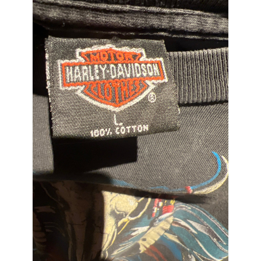 Vintage Harley Davidson Steer Skull Motorcycle Graphic Tee Faded Black XL
