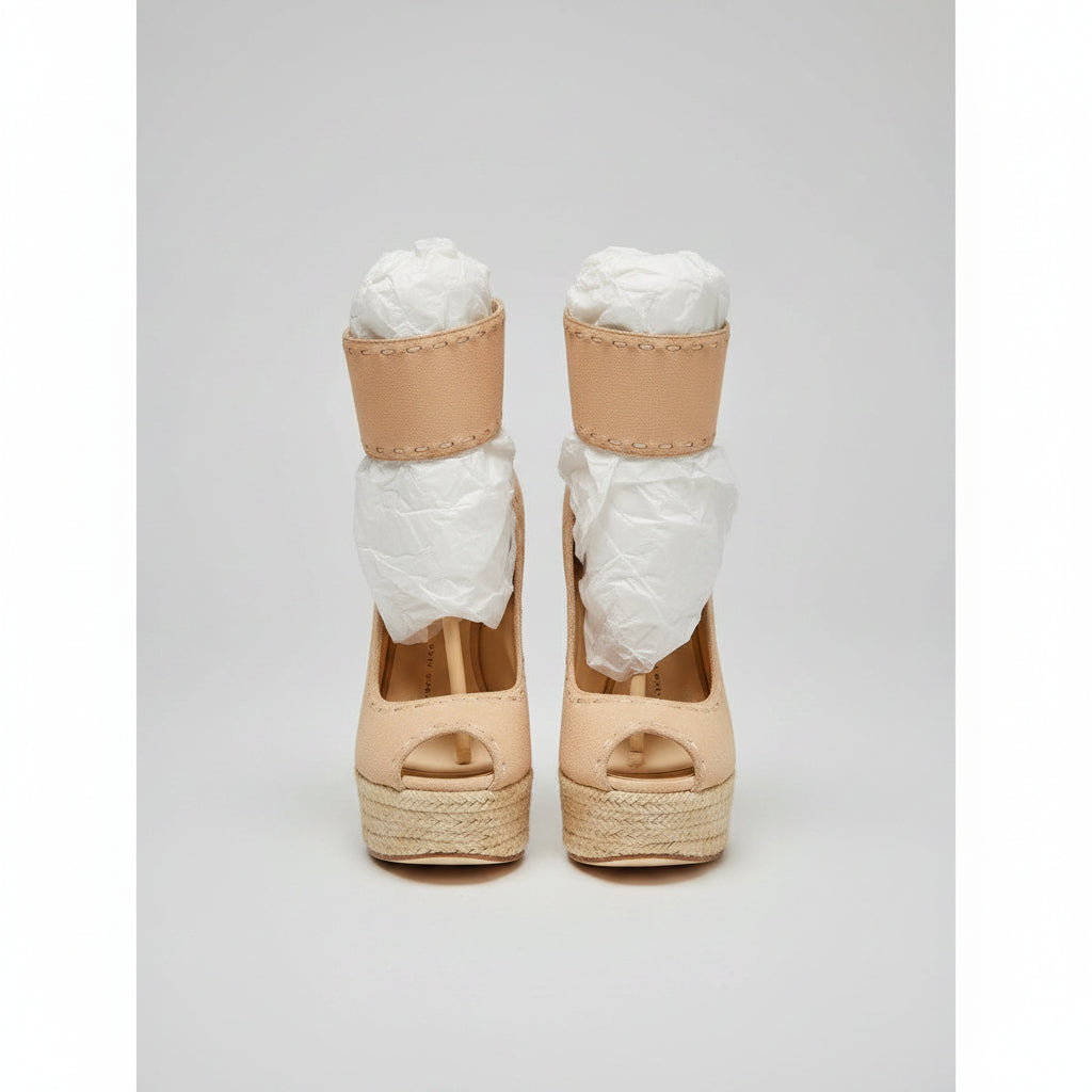 Giuseppe Zanotti Design Nude Suede Espadrille Wedge Sandals Womens Size 7