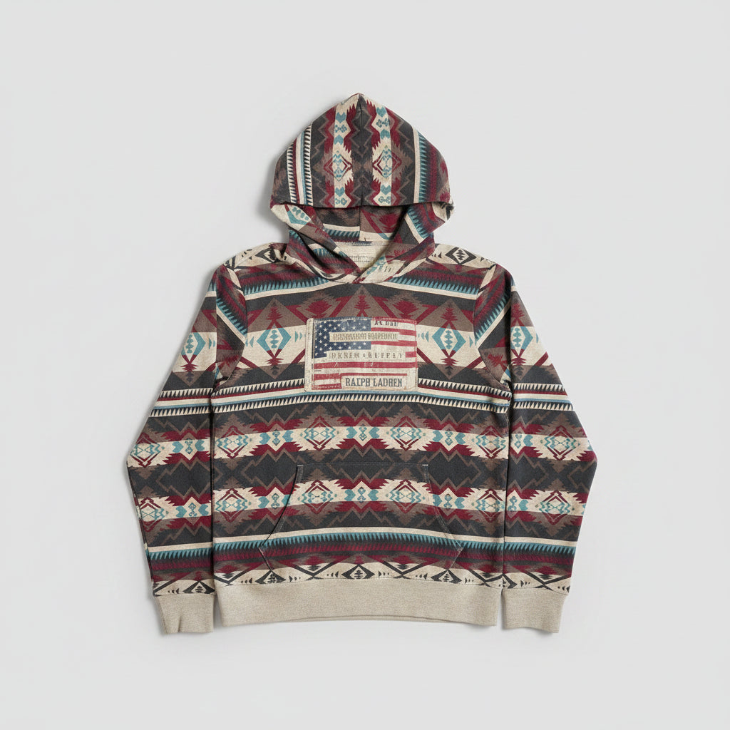Denim & Supply Ralph Lauren Mens XXL Southwestern Aztec Flag Patch Hoodie Multi