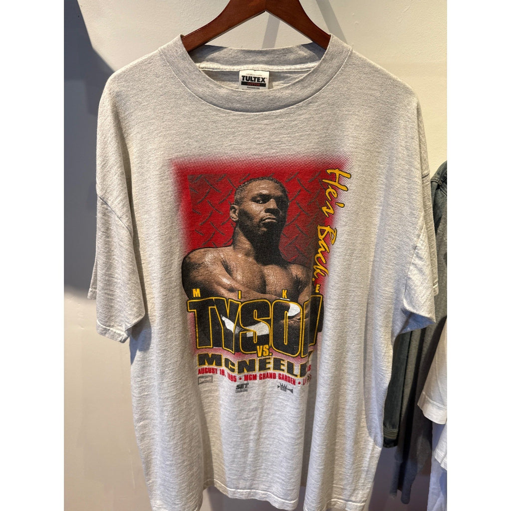 Vintage 1995 Mike Tyson vs McNeeley Tultex T-Shirt Grey Boxing XL 25x31 90s Tee
