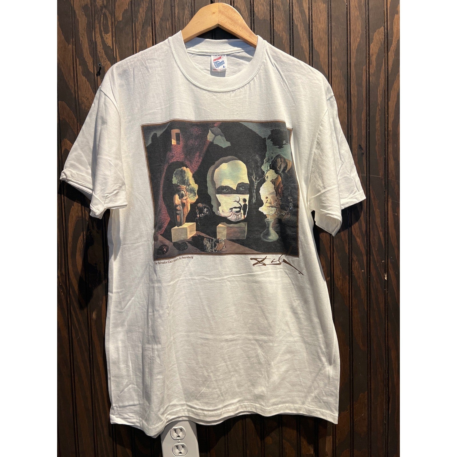 Vintage Jerzees Salvador Dali Museum St Petersburg Art T Shirt White Large USA