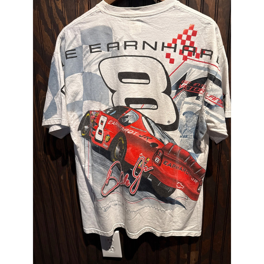 Vintage Dale Earnhardt Jr 8 NASCAR All Over Print T-Shirt White XL Action 2000s