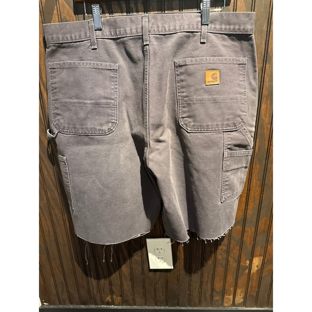 Carhartt Mens Carpenter Shorts Cut Off Raw Hem Gray Duck Canvas Utility 38 Waist