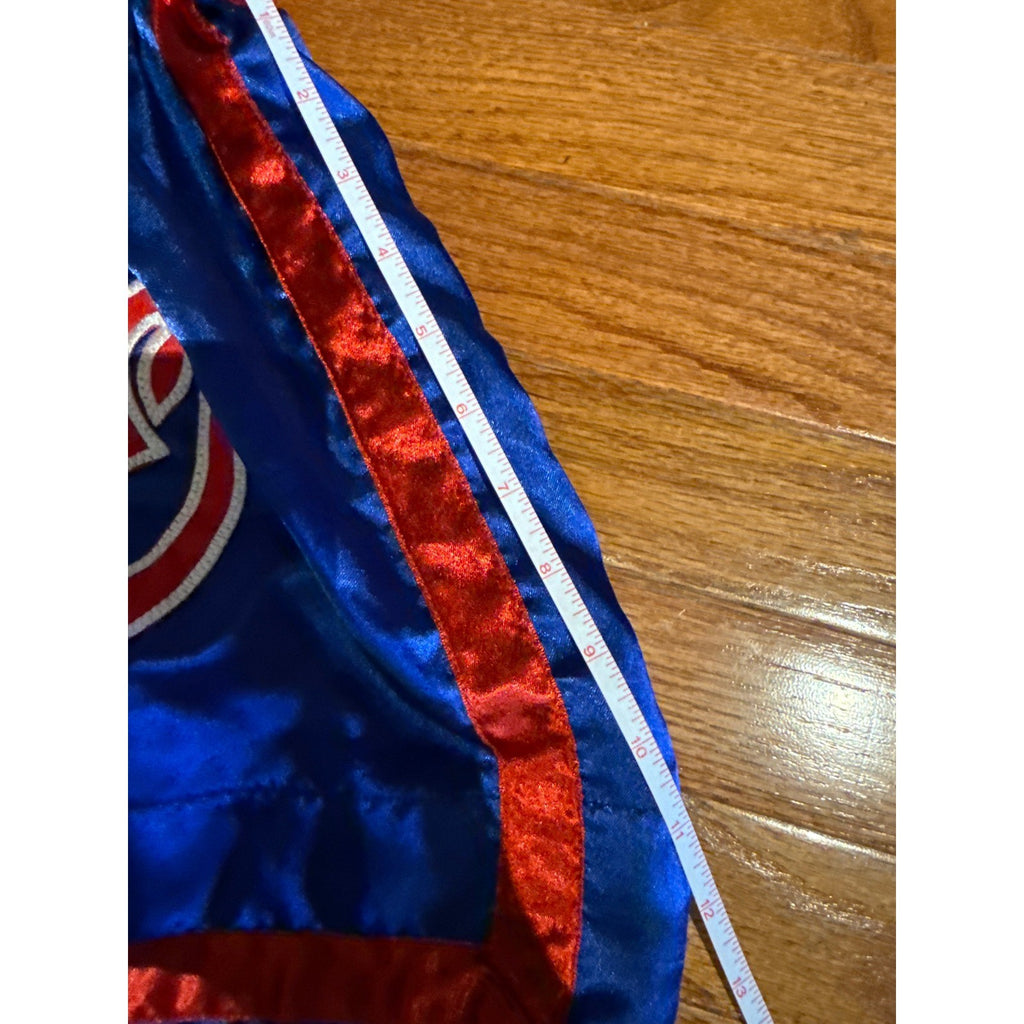Thai Mai Muay Thai Boxing Shorts Blue Red Satin Embroidered Star Logo Athletic