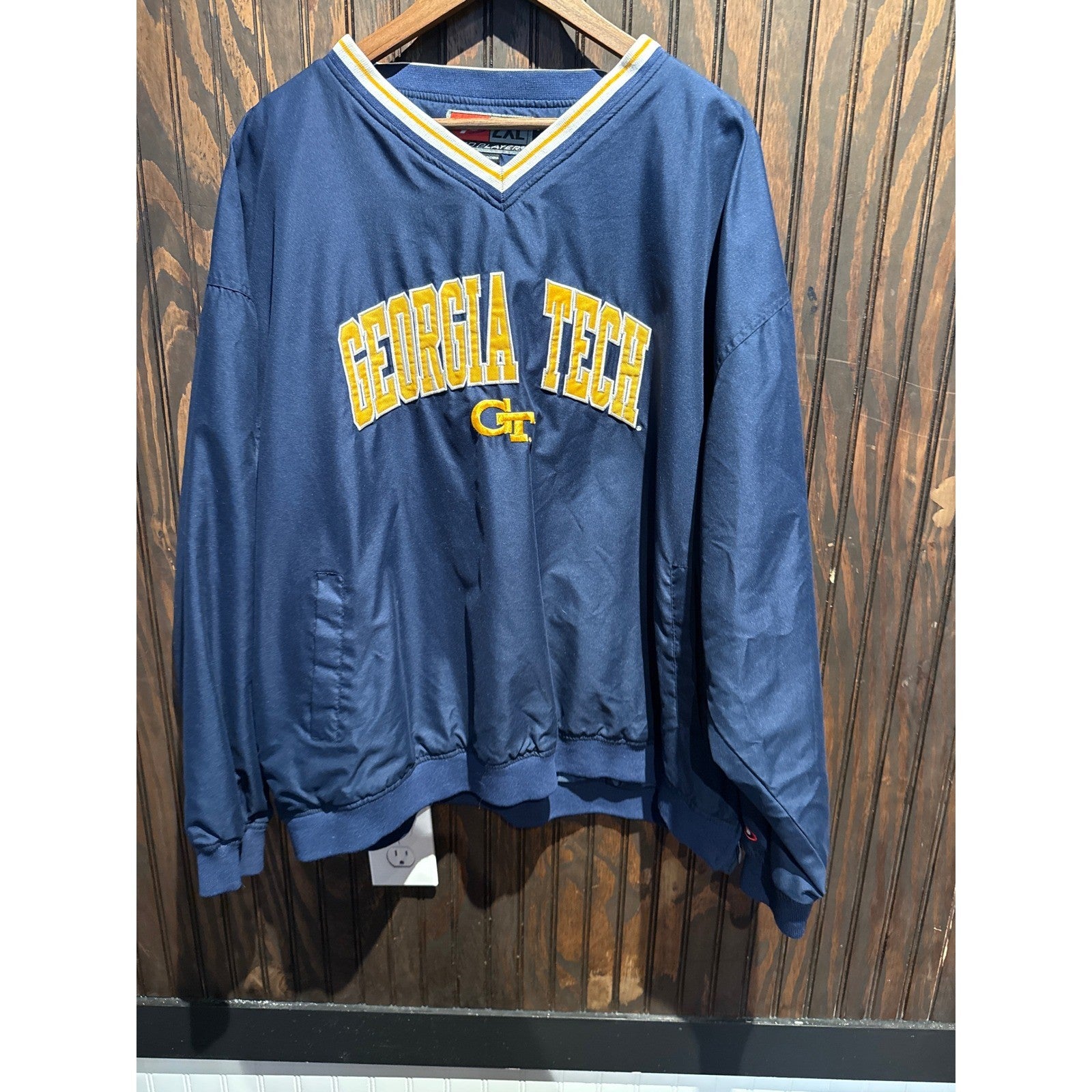 Vintage Pro Player Georgia Tech Yellow Jackets V-Neck Windbreaker Navy Mens XL