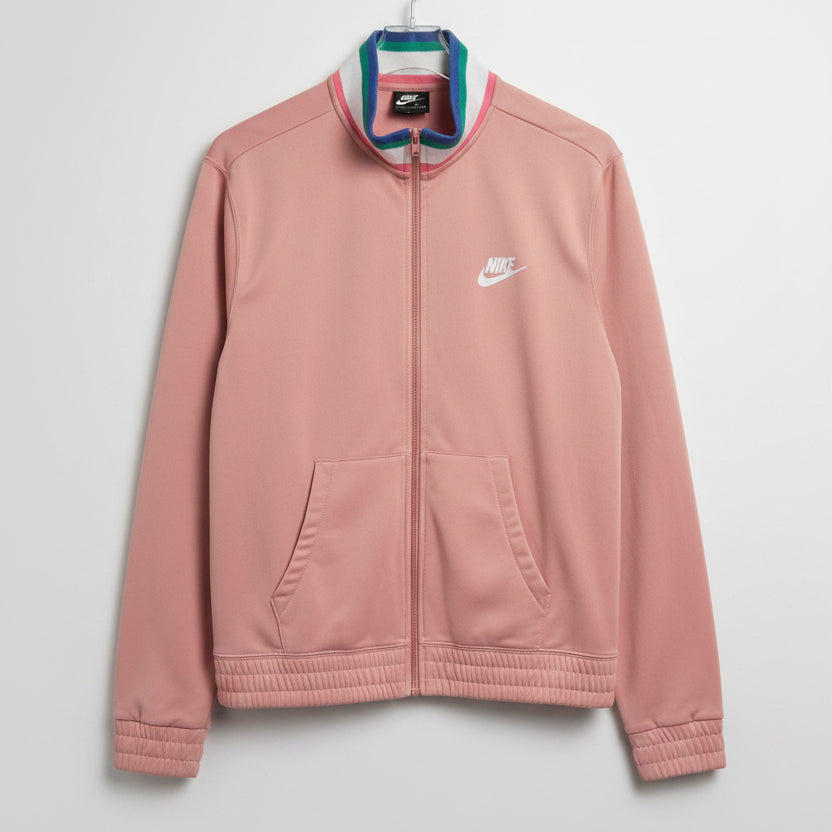 Nike Mens Track Jacket Peach Pink Multi Color Striped Ribbed Collar Full Zip L