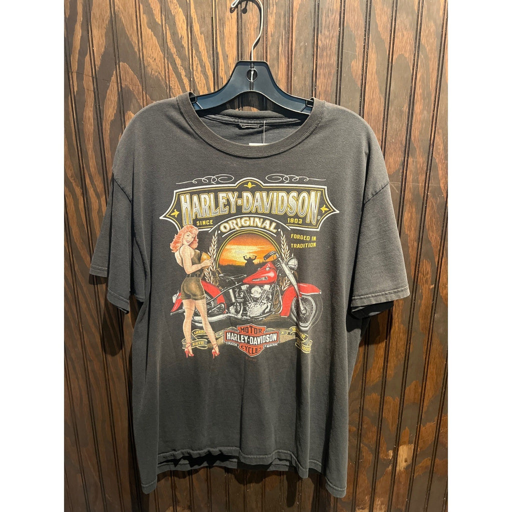 Harley Davidson Vintage Pinup Girl Motorcycle Graphic T-Shirt Faded Black XL