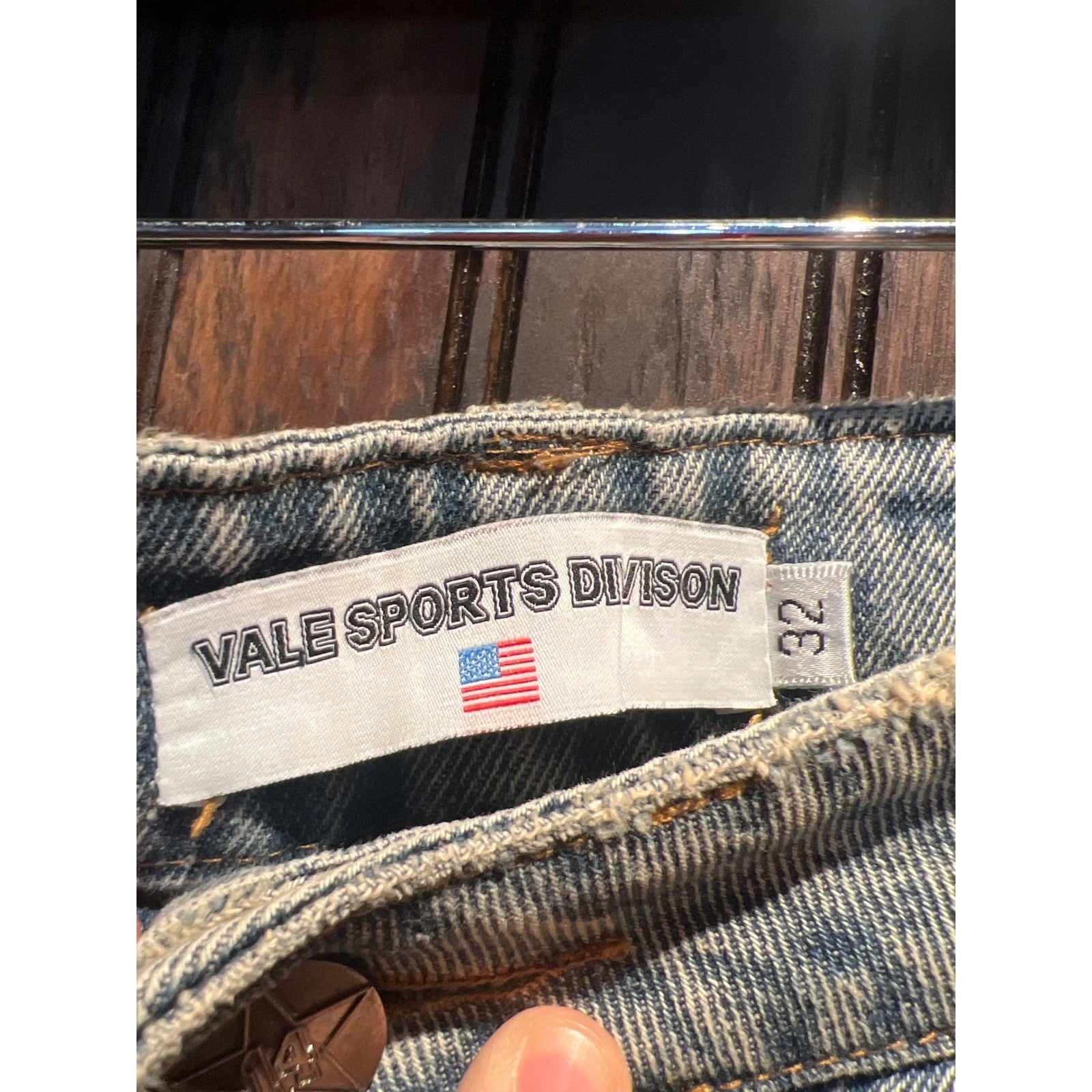 Vale Sports Division Mens Wide Leg Rhinestone Floral Embellished Jeans Blue 32