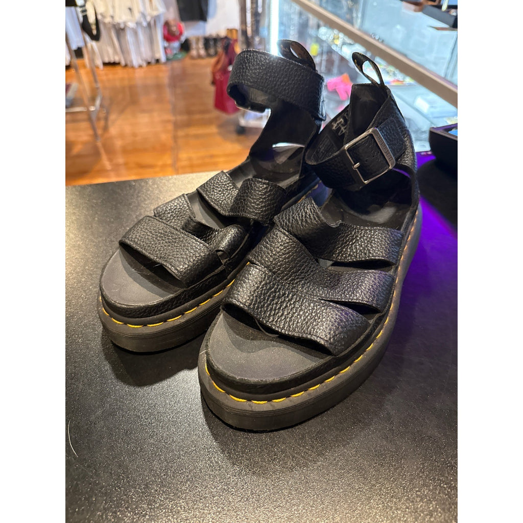 Dr. Martens Clarissa II Quad Black Pebbled Leather Platform Sandals Womens 8