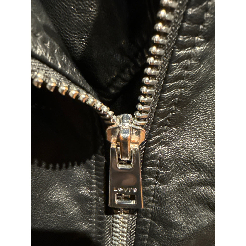 Levis Mens Faux Leather Moto Biker Jacket Black Asymmetric Zip Epaulettes L