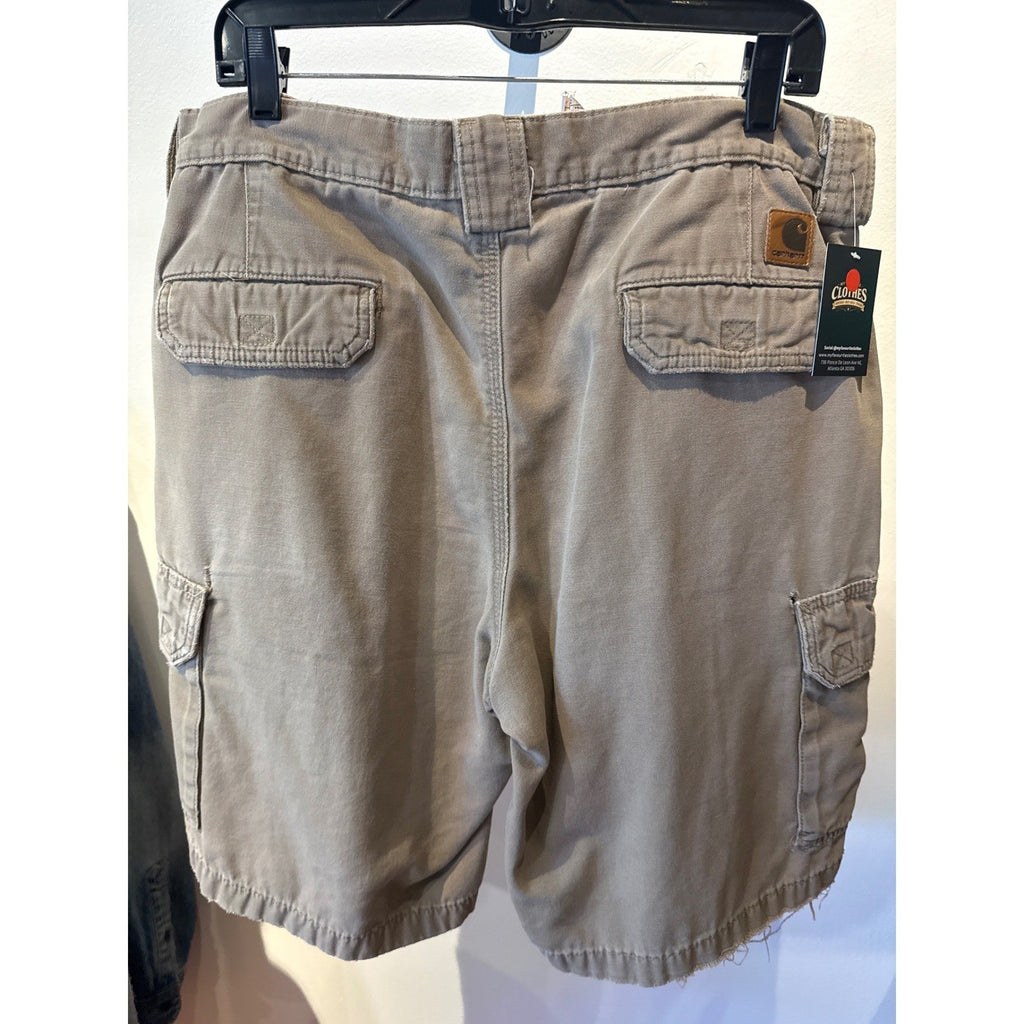 Carhartt Mens Distressed Canvas Cargo Shorts Tan Khaki Rugged Workwear Utility