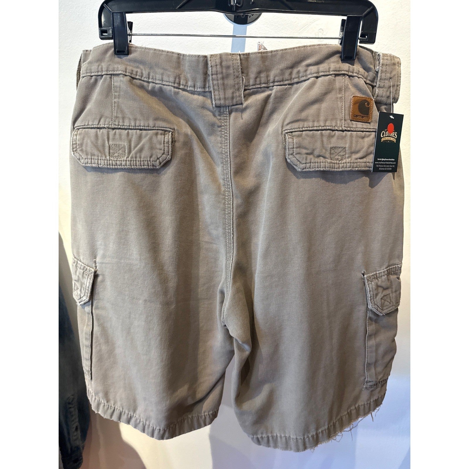 Carhartt Mens Distressed Canvas Cargo Shorts Tan Khaki Rugged Workwear Utility