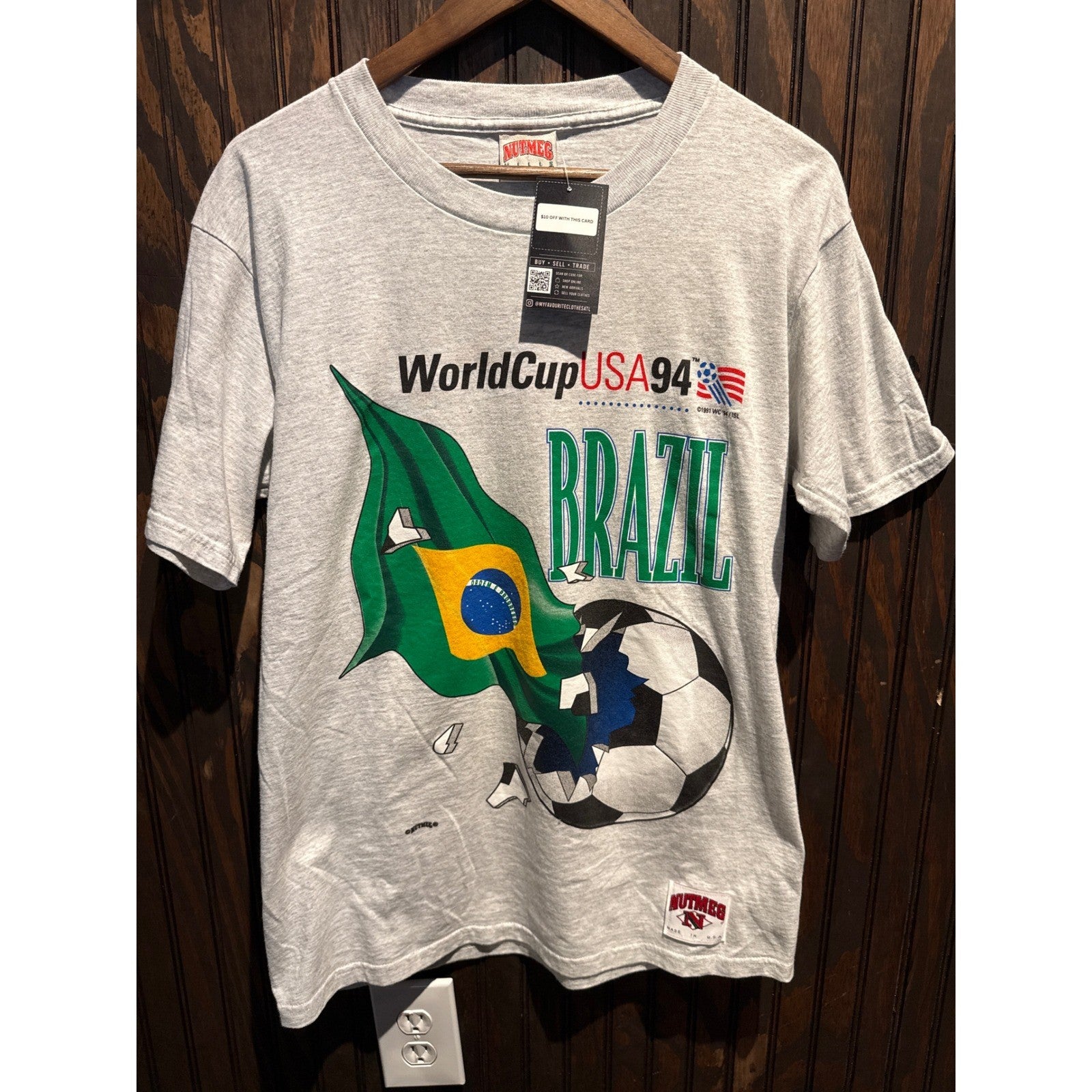Vintage Nutmeg Mills World Cup USA 94 Brazil Soccer T-Shirt Heather Gray XL