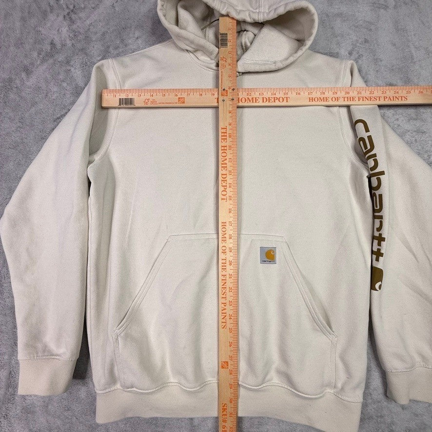 Carhartt Mens Cream Loose Fit Hoodie Long Sleeve Pullover Pocket Logo Size L