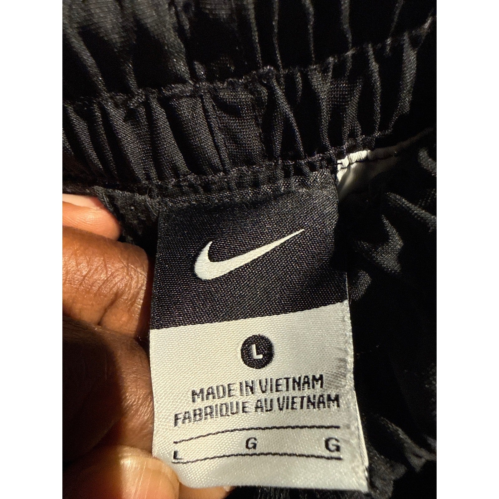 Nike Mens Track Pants Black Nylon Windbreaker Piping Swoosh Logo Straight Leg L