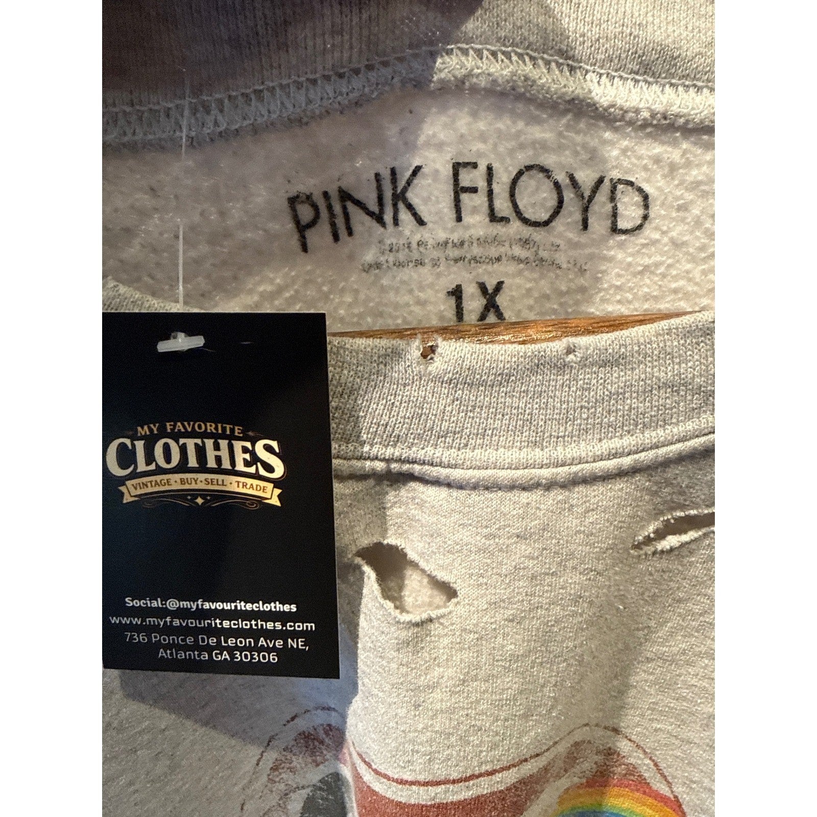 Pink Floyd Dark Side of the Moon Distressed Sweatshirt Mens XL Gray Rock Band