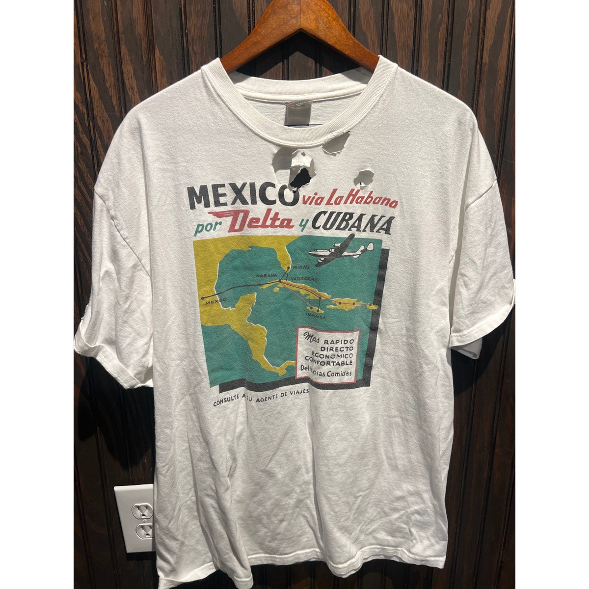 Vintage Delta y Cubana Mexico La Habana Airline Travel Graphic Tee Distressed