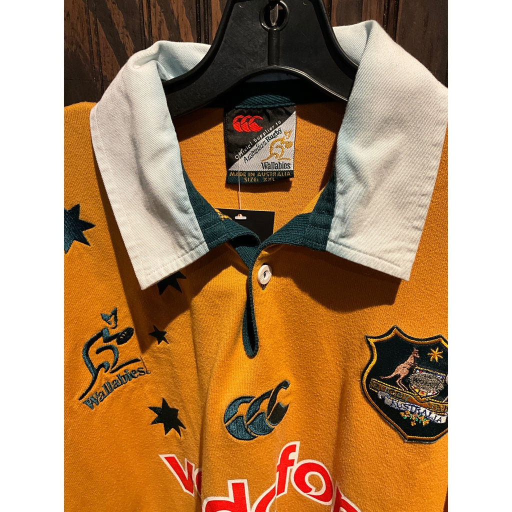 Vintage Canterbury Australian Rugby Wallabies Jersey XXL Gold Vodafone Australia