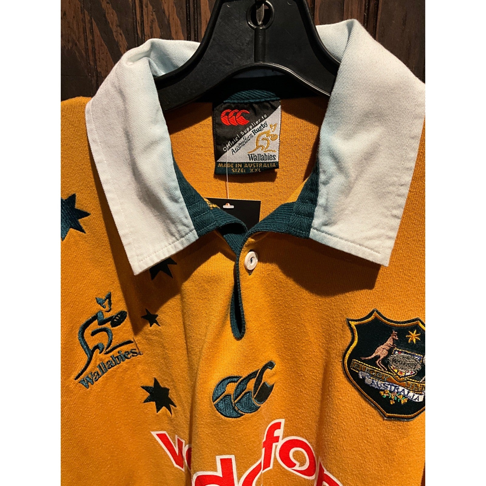 Vintage Canterbury Australian Rugby Wallabies Jersey XXL Gold Vodafone Australia