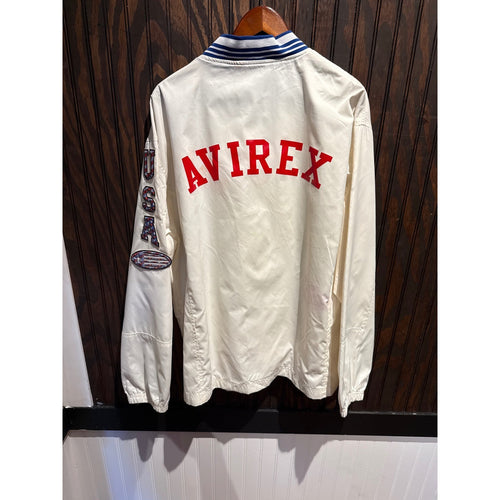 Avirex Vintage Mens XL Bomber Jacket Cream Blue Striped Windbreaker Full Zip 75