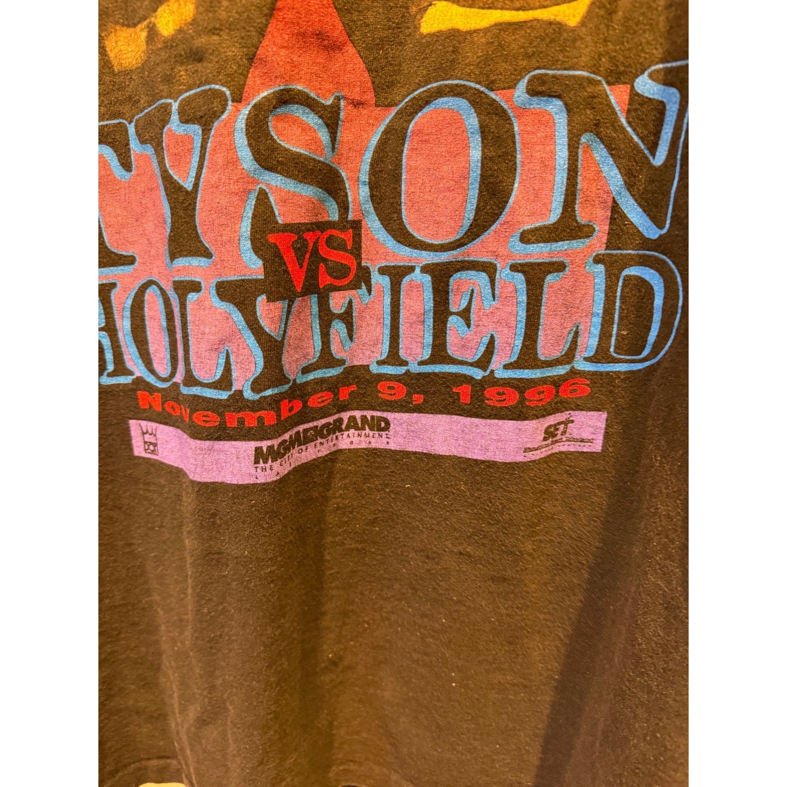 Vintage 1996 Mike Tyson vs Holyfield MGM Grand Boxing Shirt Black XL 23x28