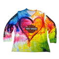 Harley-Davidson Women XL Tie Dye Heart Graphic V-Neck Long Sleeve Shirt Multi