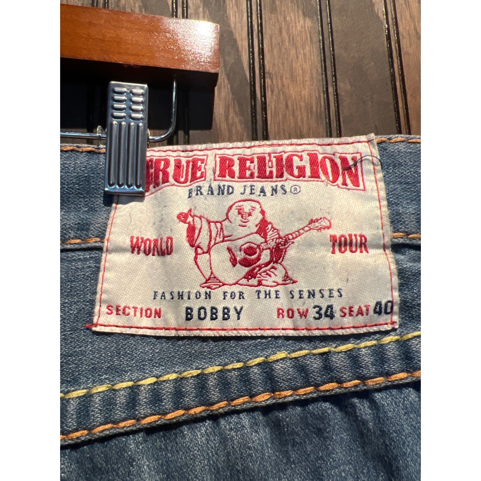 True Religion Ricky Super T Straight Leg Jeans Medium Wash Blue Denim Mens 38x31