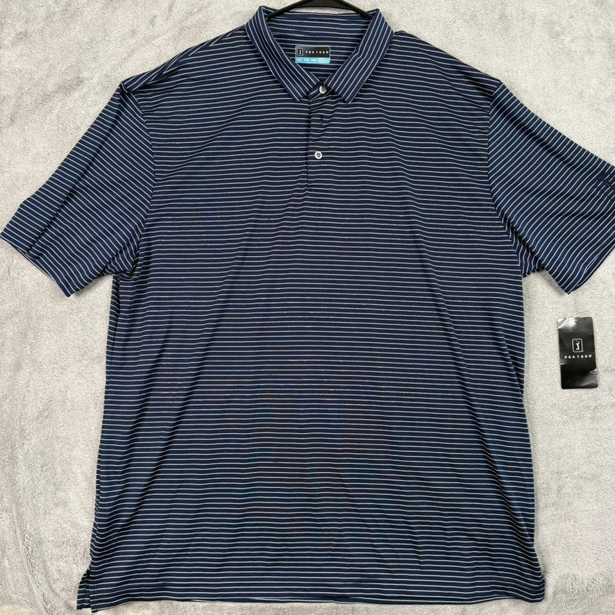 PGA TOUR Mens XXL Navy White Stripe Golf Polo Shirt Performance Dry Fit