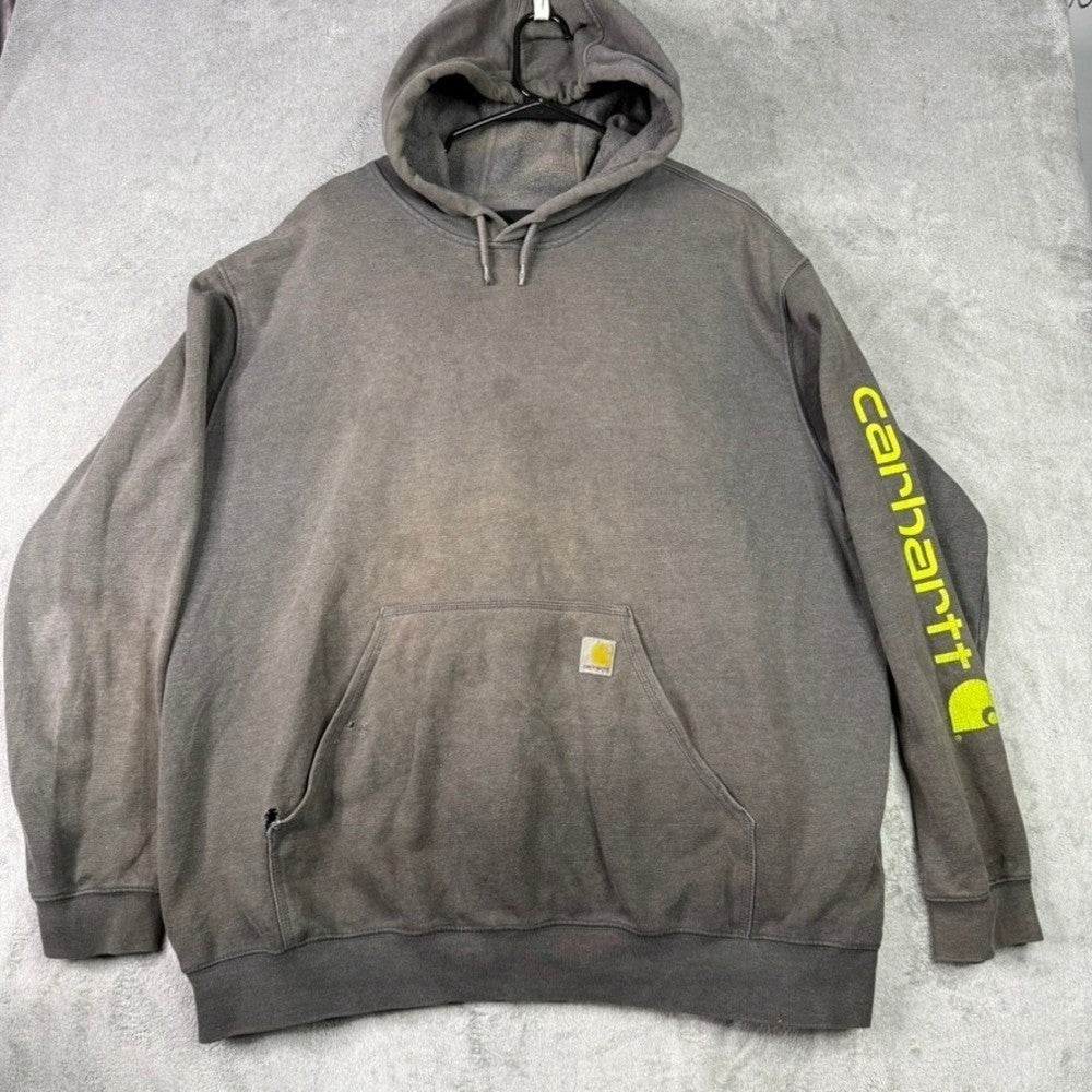 Carhartt Loose Fit Heavyweight Hooded Sweatshirt Gray 2XL Logo Sleeve