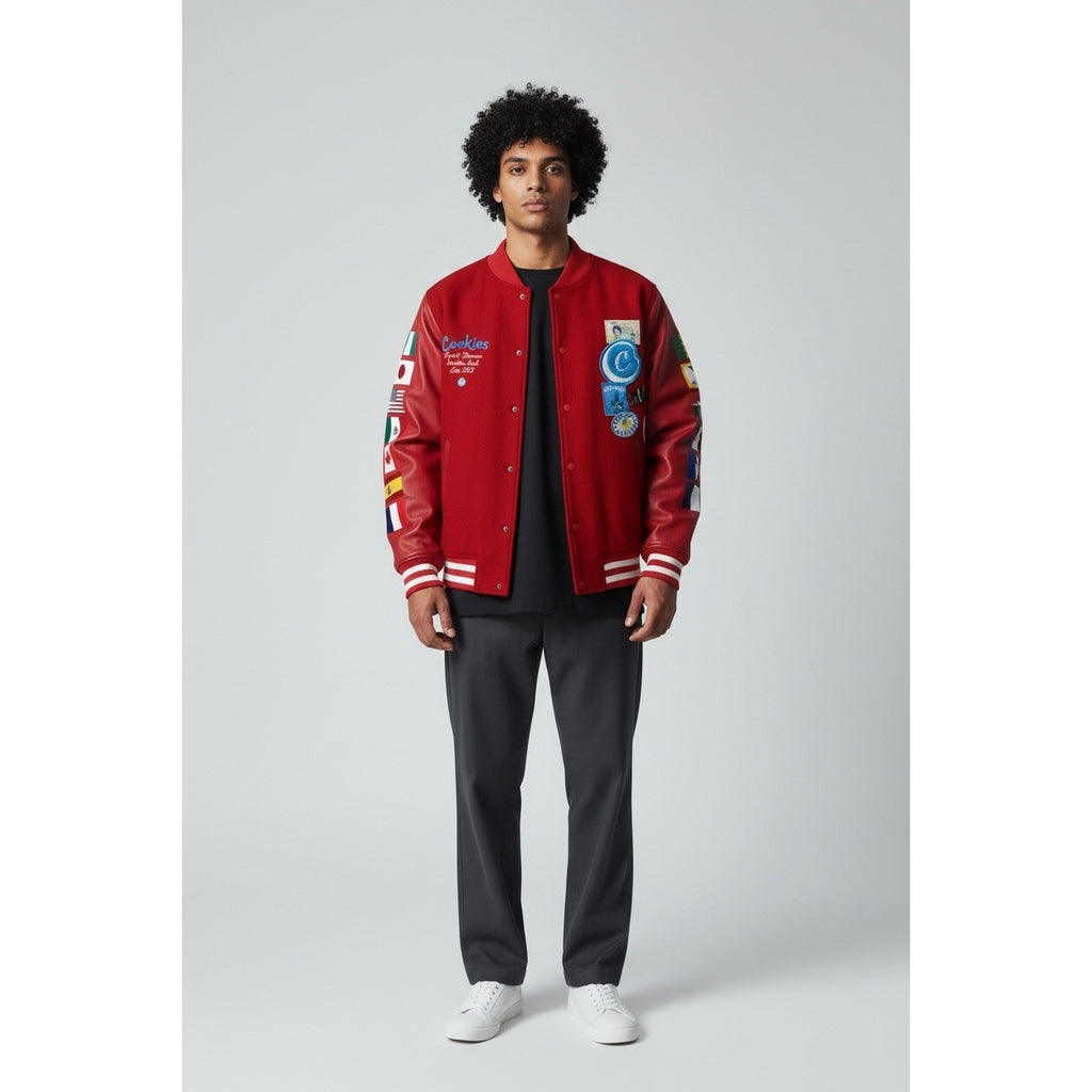 Cookies Varsity Jacket Red Leather Patches World Famous Est 1993 Mens Large