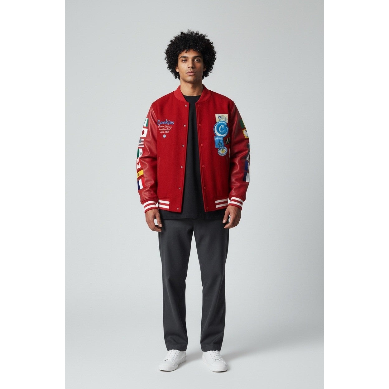 Cookies Varsity Jacket Red Leather Patches World Famous Est 1993 Mens Large