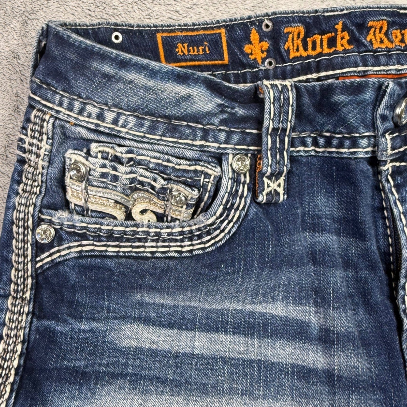 Rock Revival Nuri Easy Skinny Jeans Women's Size 29 Blue Wash Embellished