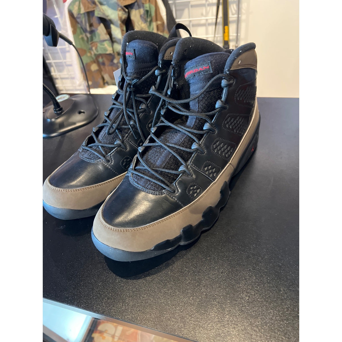 Air Jordan 9 Retro Olive 2012 Black Light Olive Varsity Red 302370-020 Mens