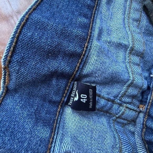 True Religion Mens Straight Leg Distressed Blue Denim Jeans Medium Wash 40