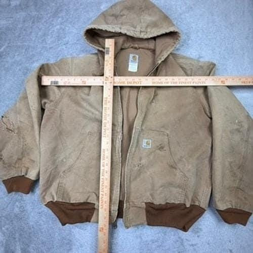 Carhartt Men's Tan Hooded Work Jacket J01 Insulated Lined Size L