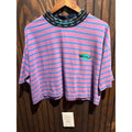 Vintage Quiksilver Striped Crop Top Mock Neck 90s Surf Purple Blue Boxy Tee