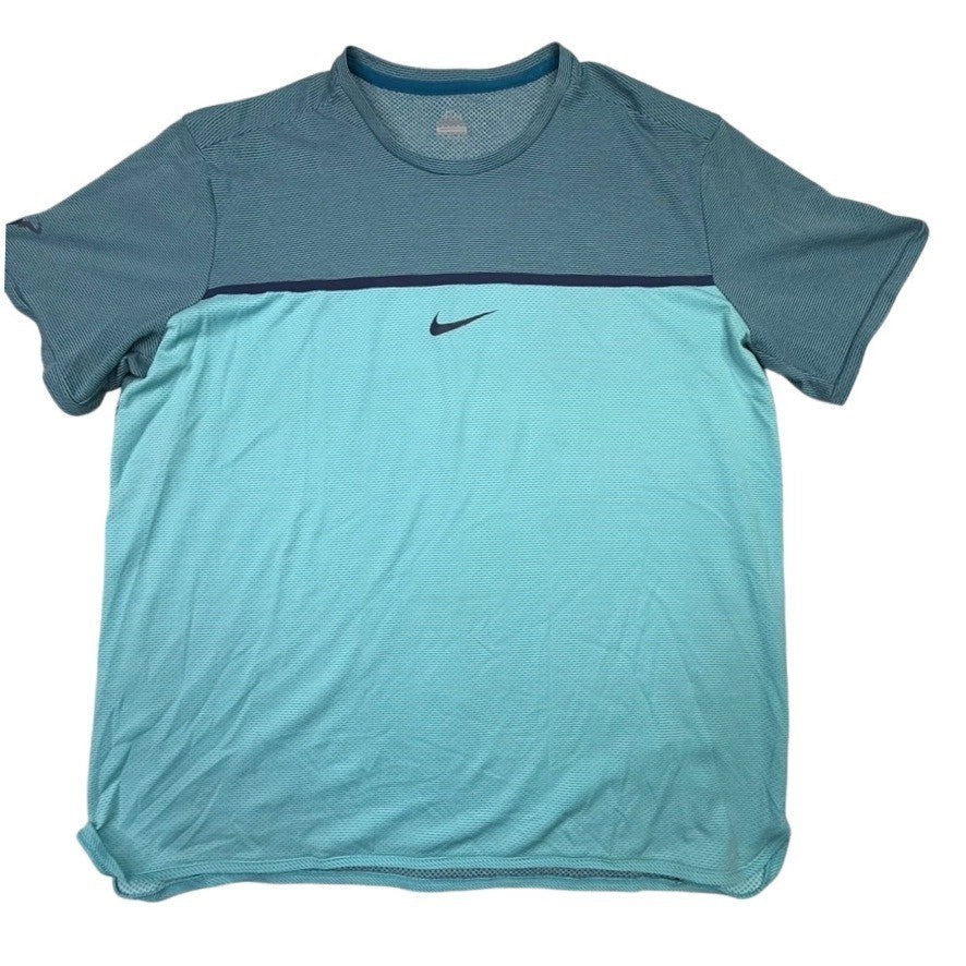 Nike Dri Fit Mens XL Blue Teal Stripe Athletic Performance T Shirt Short Sleeve