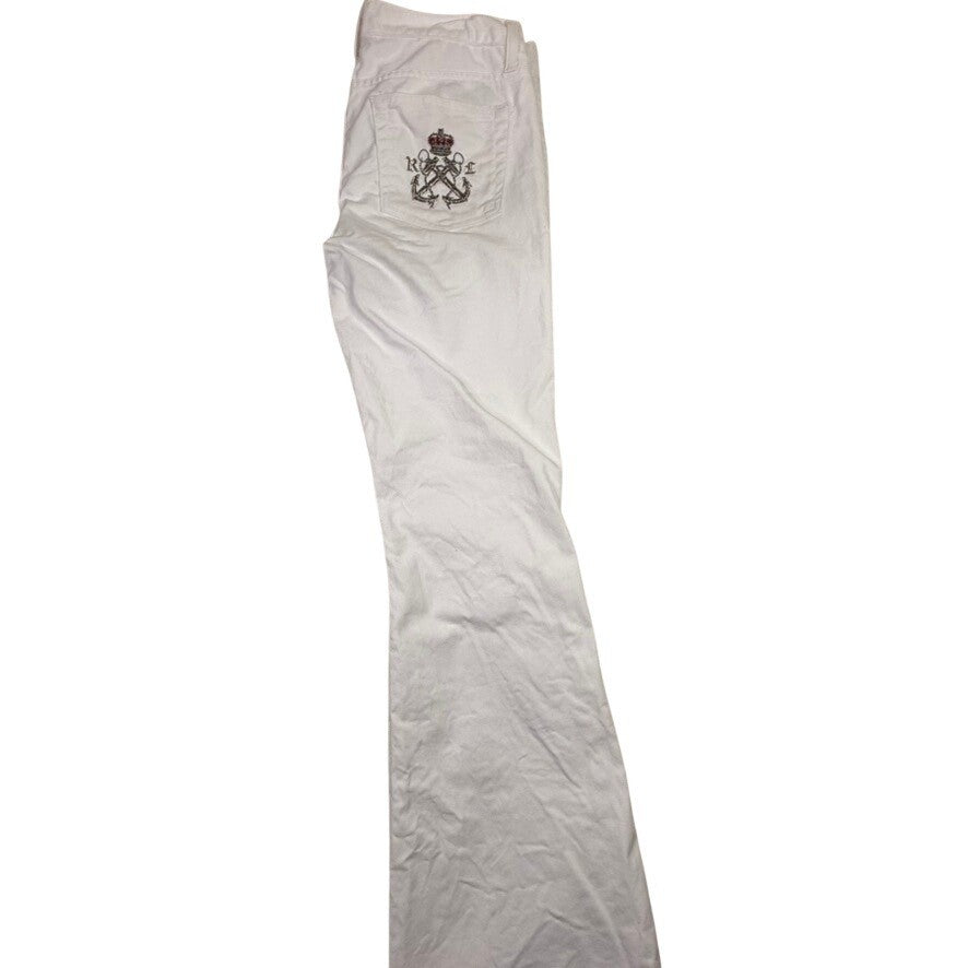 Ralph Lauren White Bootcut Flare Jeans Womens Size 30x27 Embroidered Logo