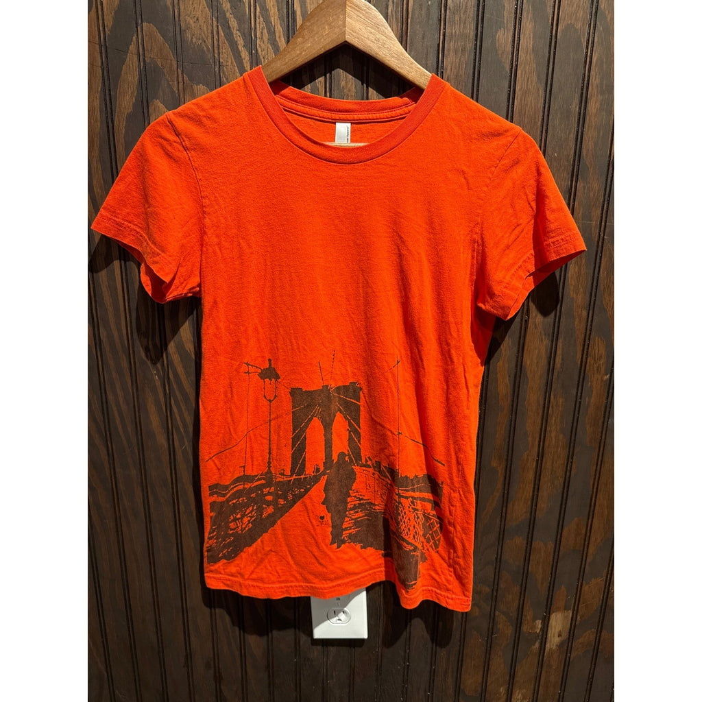 American Apparel Orange Brooklyn Bridge Graphic Tee Shirt Mens XS Womens S