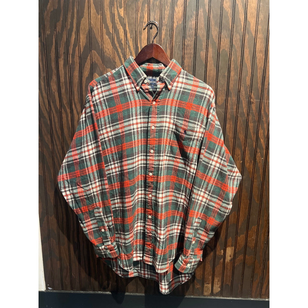 Polo Ralph Lauren Mens Plaid Flannel Button Down Shirt Red Green White Large